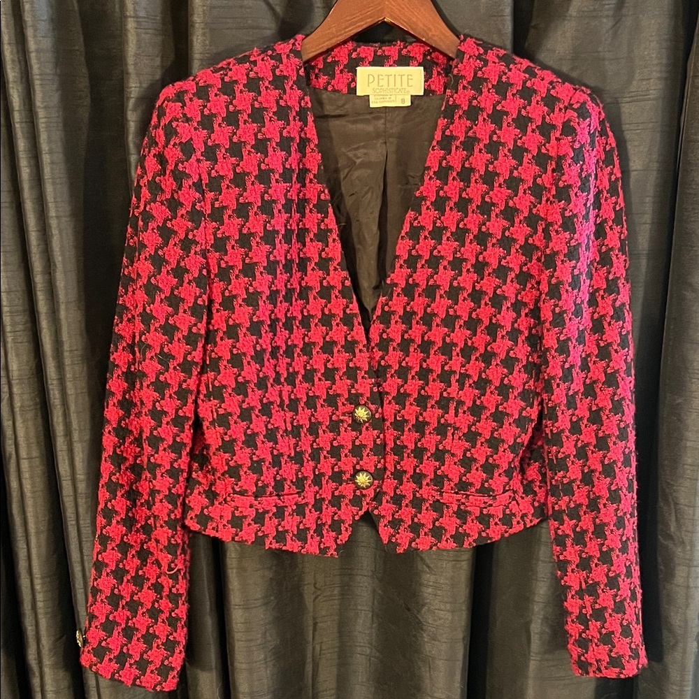 Vintage 1980's Fuchsia and Black Houndstooth Women's Jacket